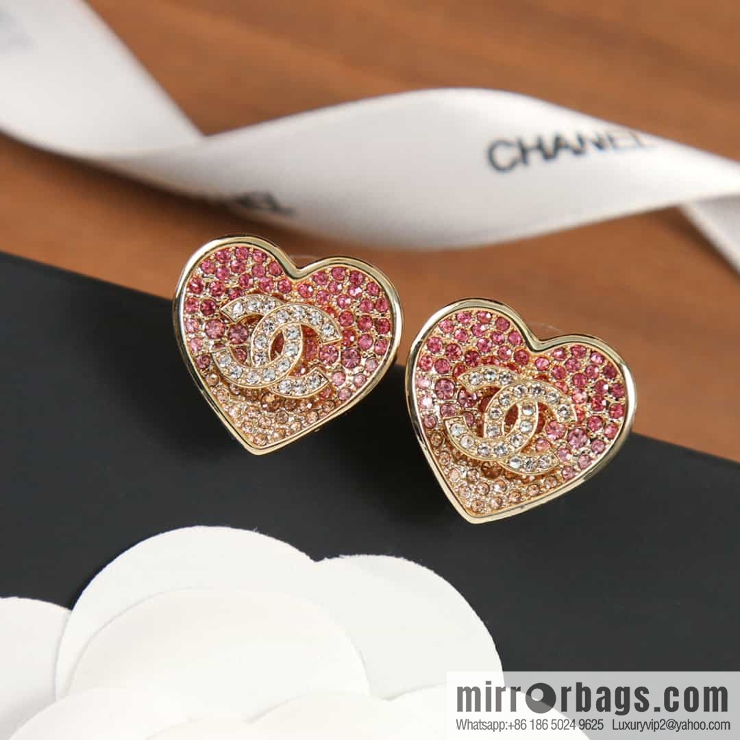New ☑️ Chanel C1 double c gradual change pink diamond love peach heart earrings earrings