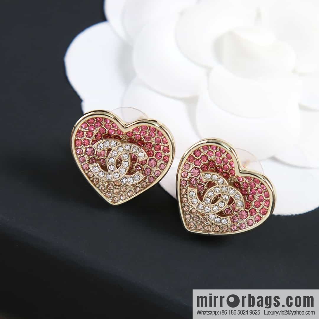 New ☑️ Chanel C1 double c gradual change pink diamond love peach heart earrings earrings