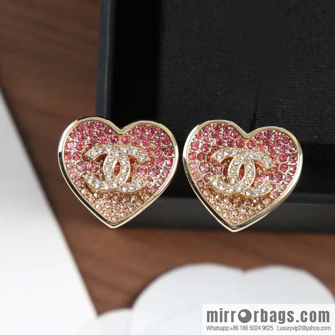 New ☑️ Chanel C1 double c gradual change pink diamond love peach heart earrings earrings