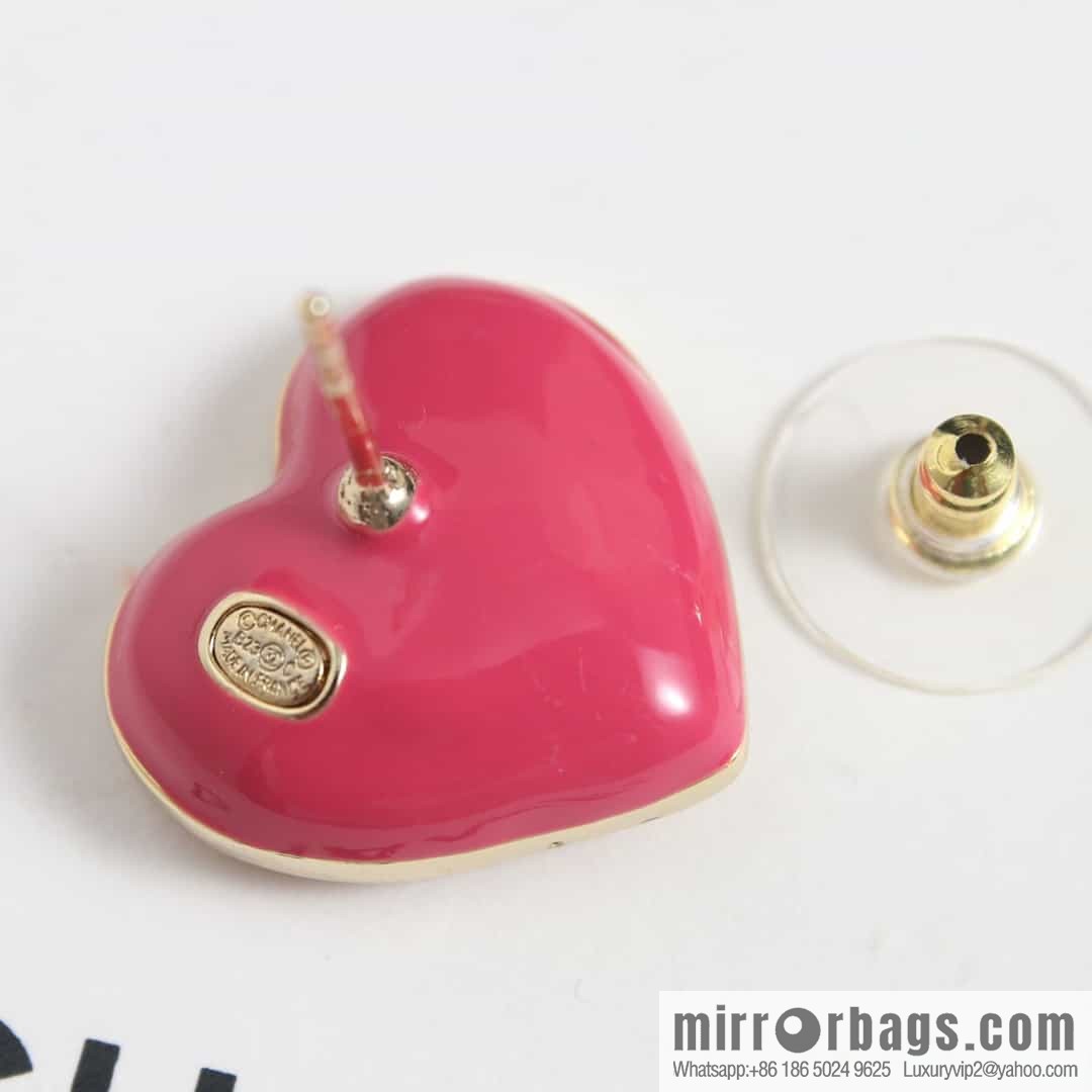 New ☑️ Chanel C1 double c gradual change pink diamond love peach heart earrings earrings