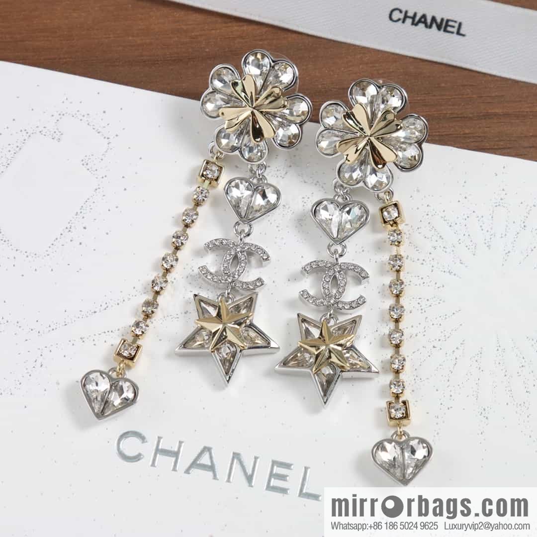 New ☑️ Chanel C4 double c full diamond four-leaf clover five-pointed star earrings