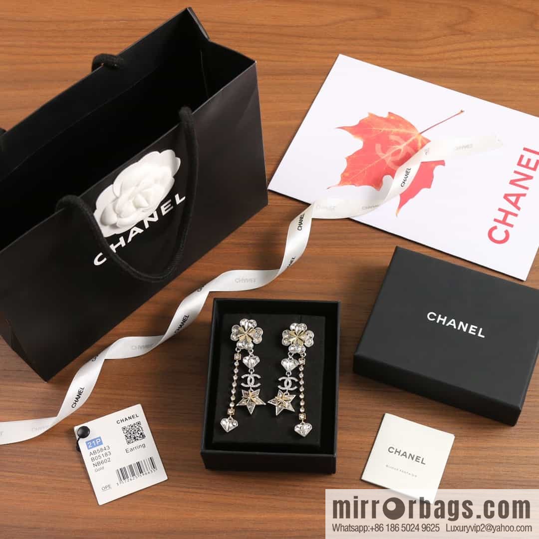 New ☑️ Chanel C4 double c full diamond four-leaf clover five-pointed star earrings