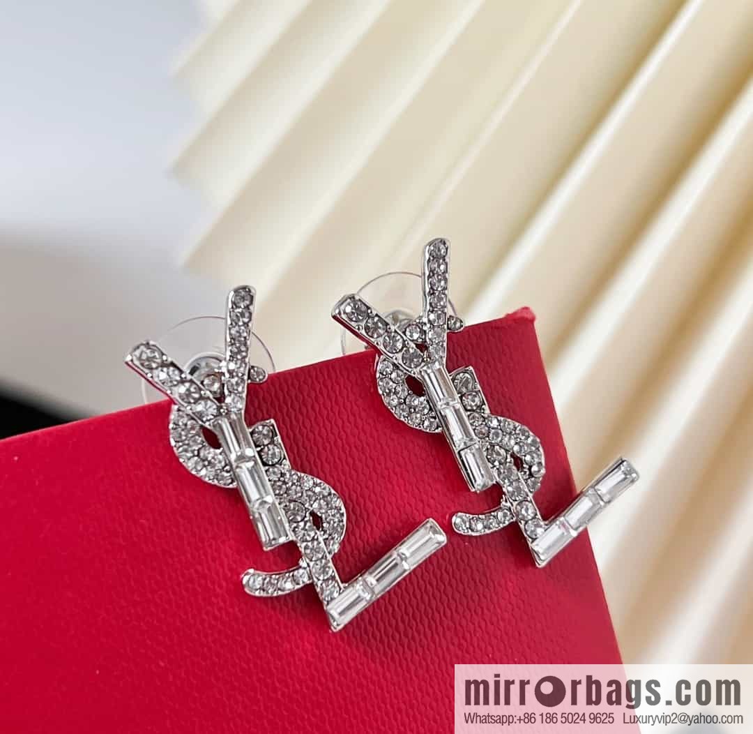 Saint Laurent silver YSL stud earrings