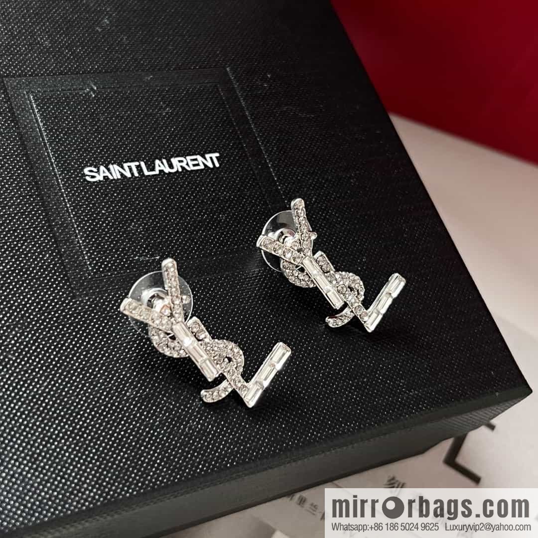 Saint Laurent silver YSL stud earrings