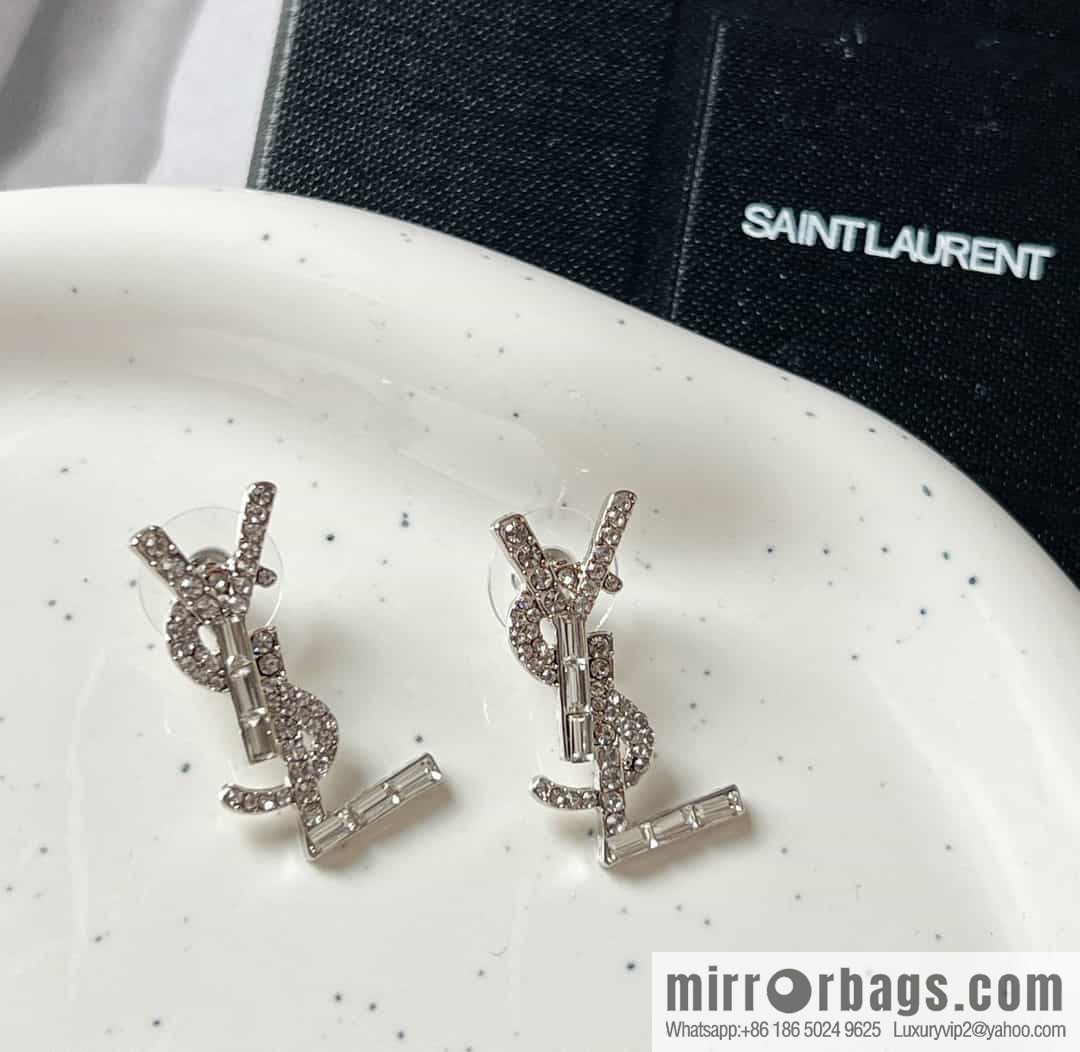 Saint Laurent silver YSL stud earrings
