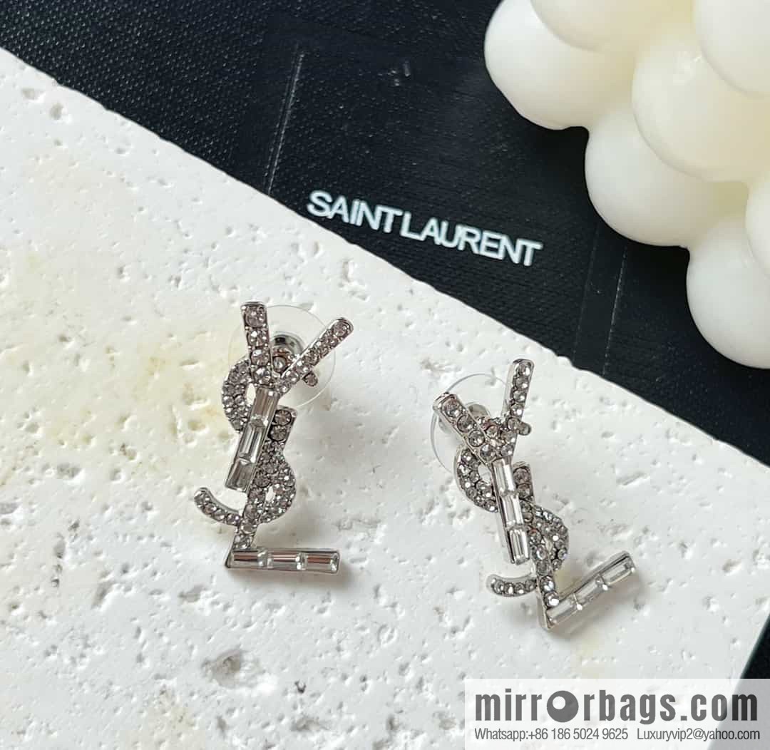 Saint Laurent silver YSL stud earrings