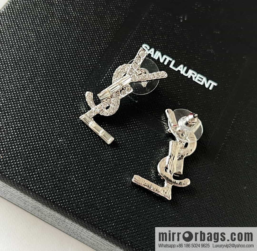 Saint Laurent silver YSL stud earrings