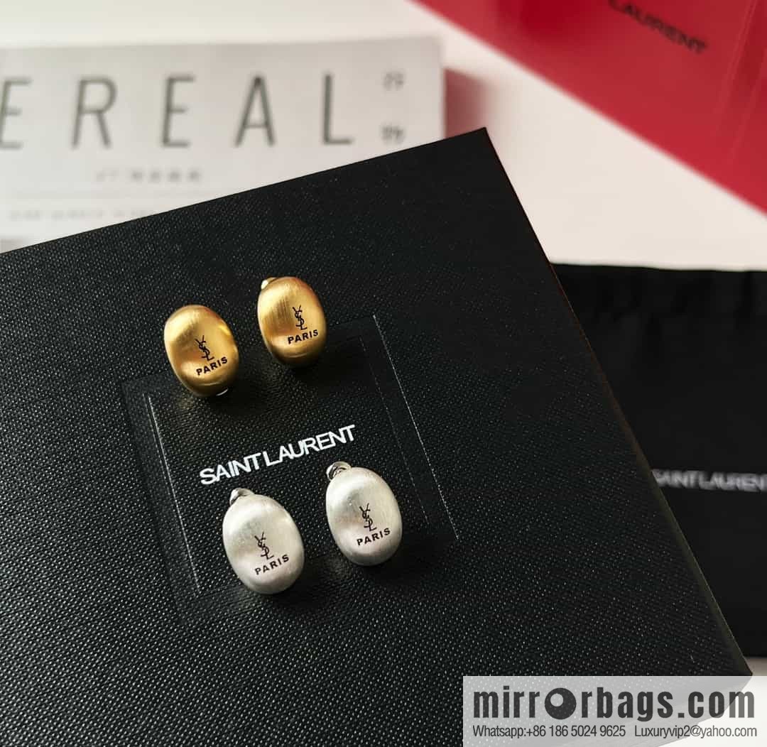 Saint Laurent silver YSL brushed oval stud earrings
