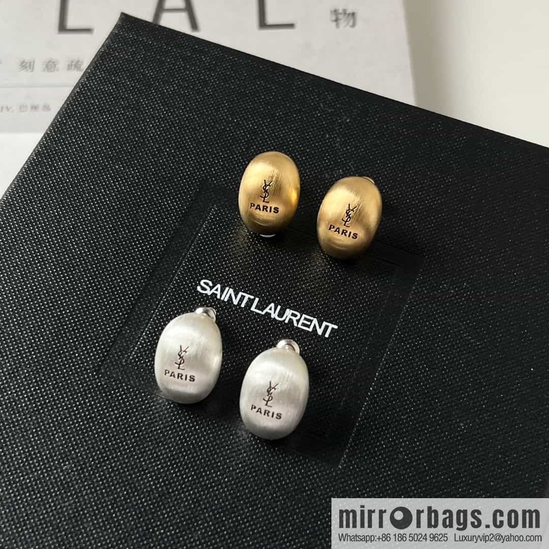 Saint Laurent silver YSL brushed oval stud earrings