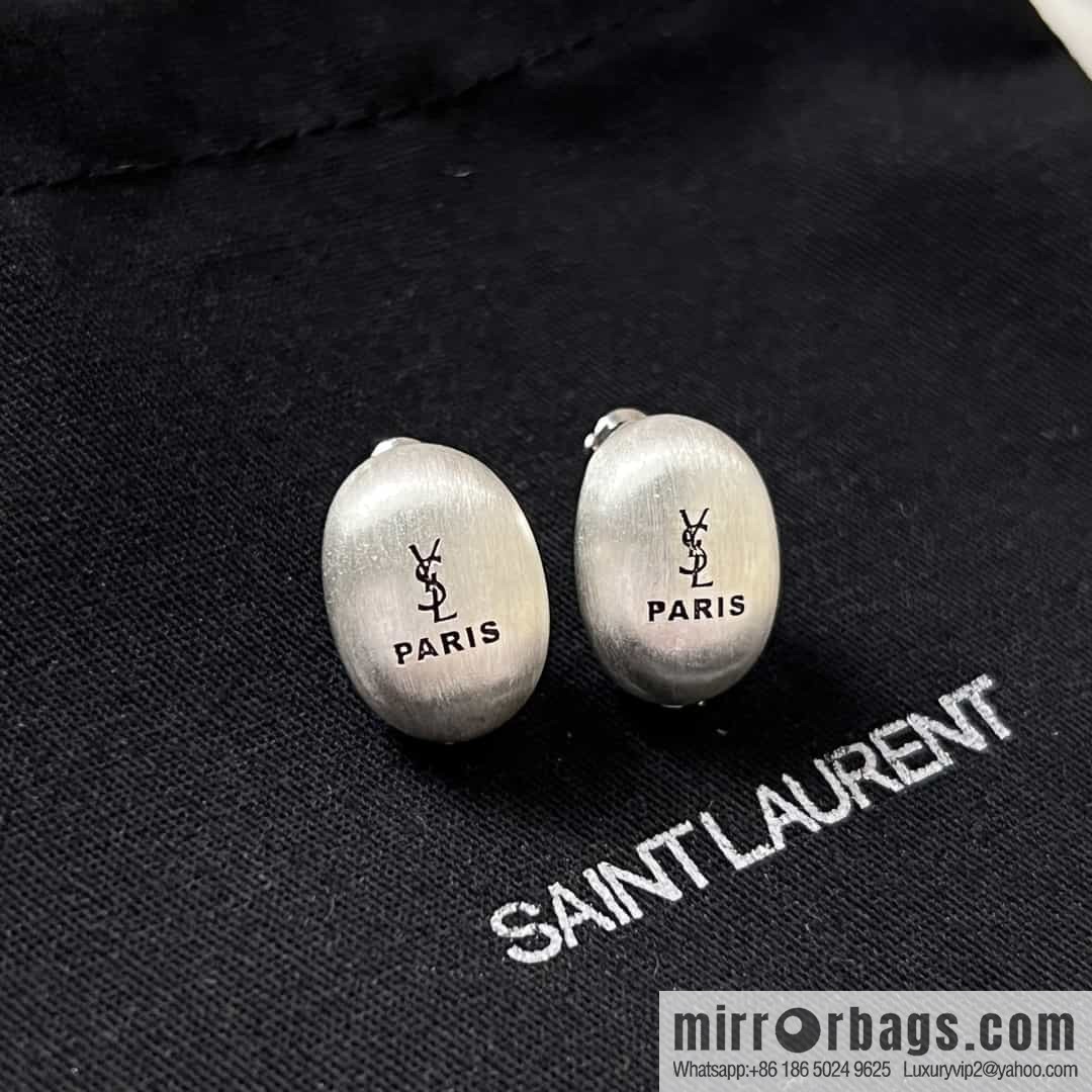 Saint Laurent silver YSL brushed oval stud earrings