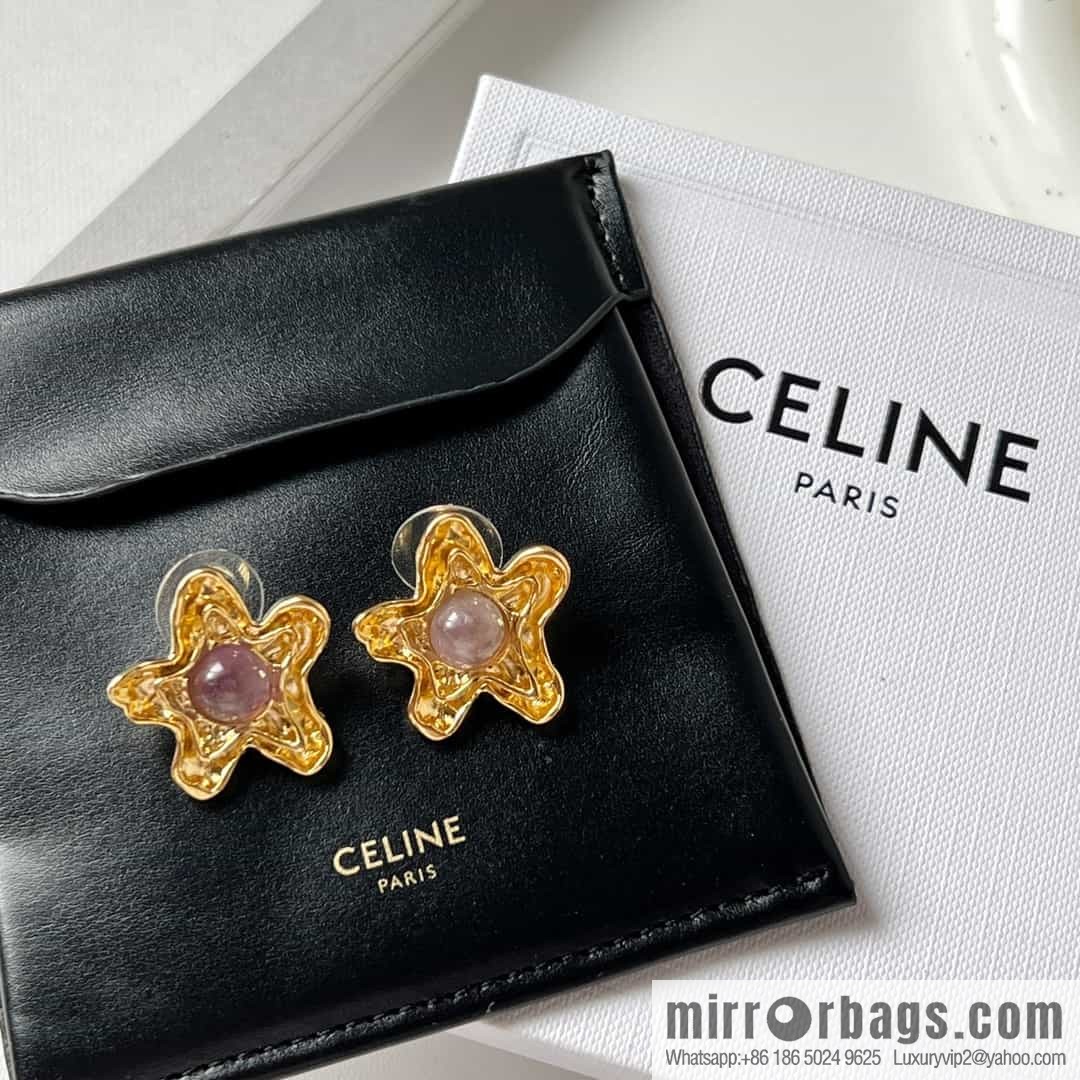 New Celine pentagram amethyst stud earrings