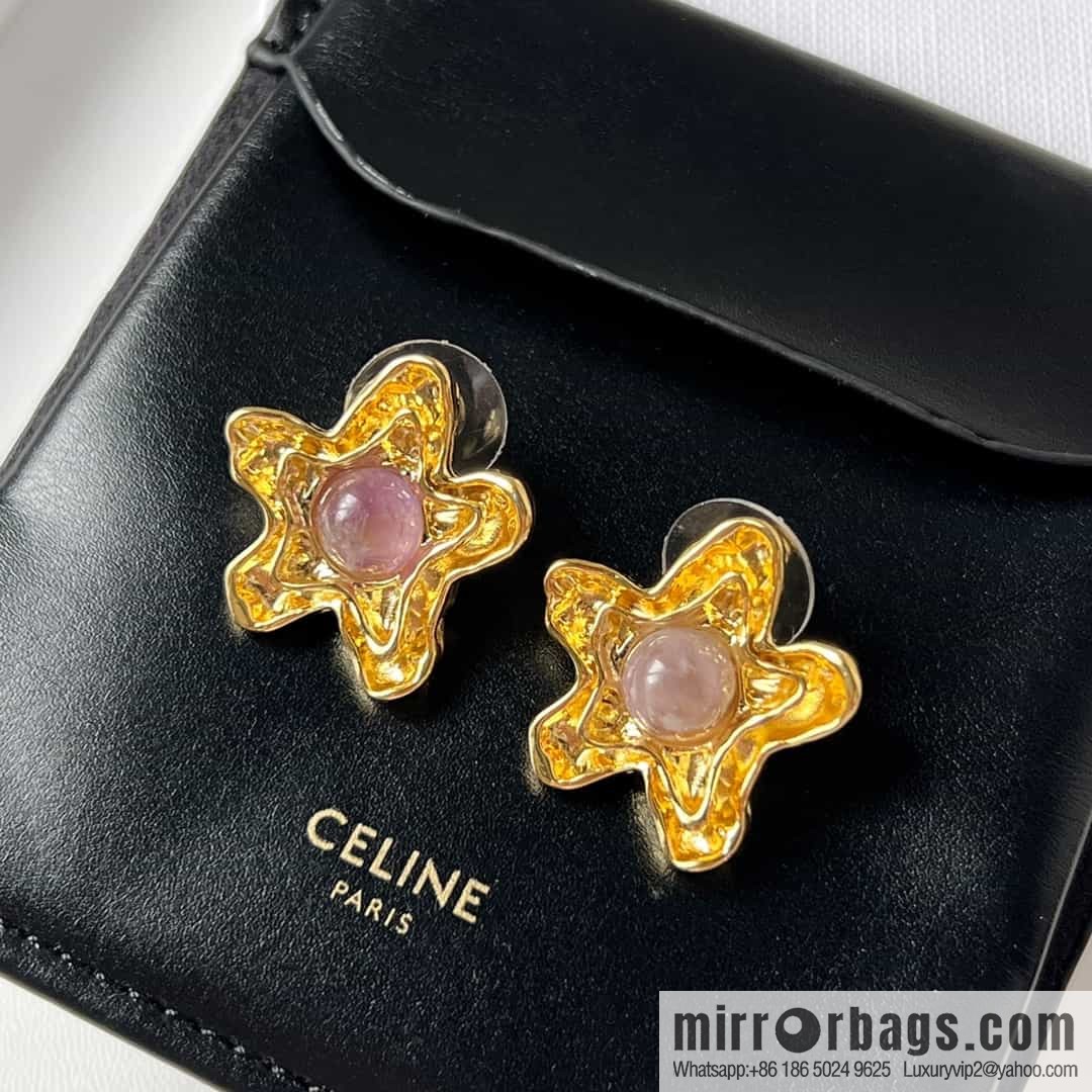 New Celine pentagram amethyst stud earrings