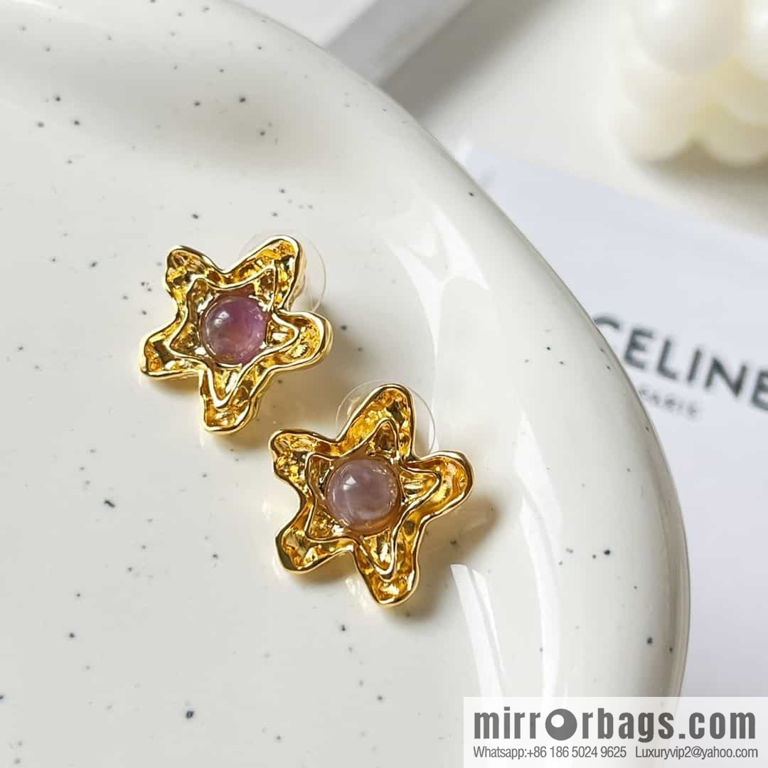 New Celine pentagram amethyst stud earrings