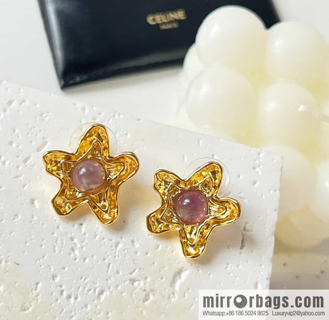 New Celine pentagram amethyst stud earrings
