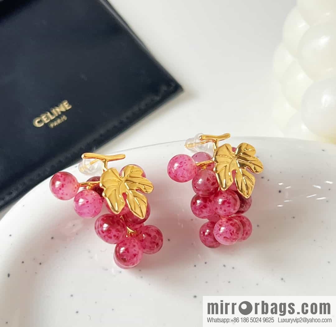 New Celine gold leaf amethyst grape π stud earrings