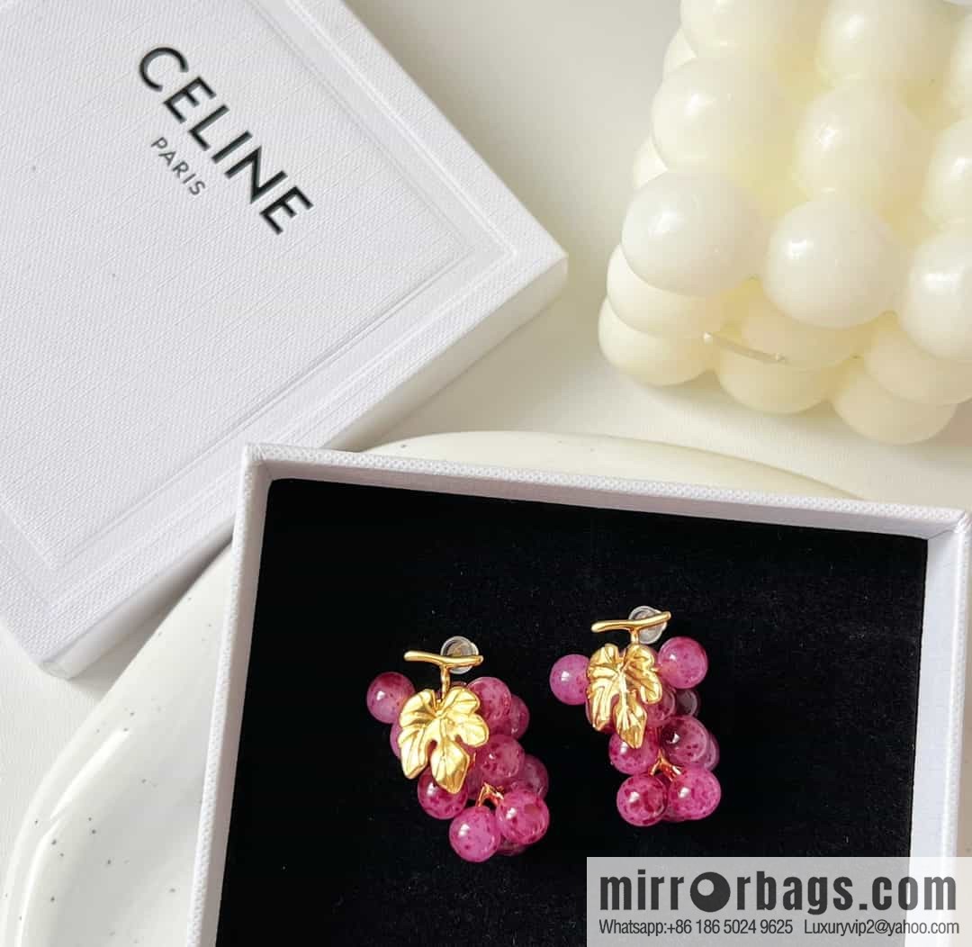New Celine gold leaf amethyst grape π stud earrings