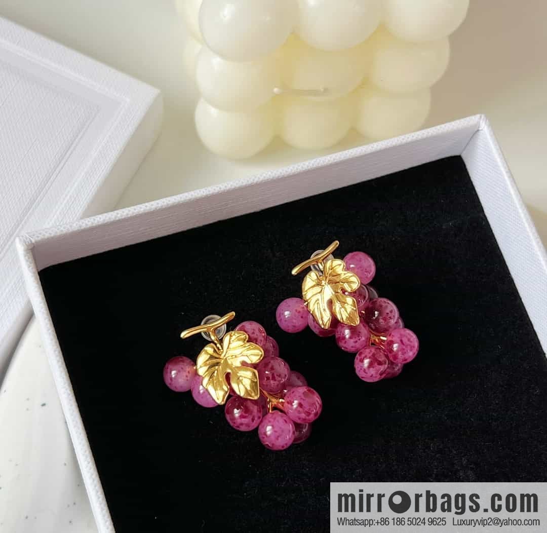 New Celine gold leaf amethyst grape π stud earrings