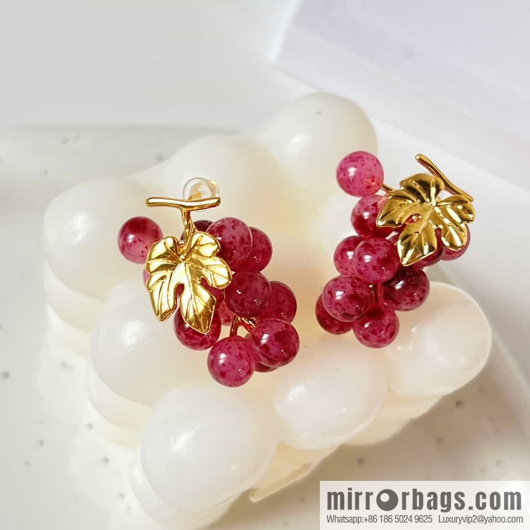New Celine gold leaf amethyst grape π stud earrings