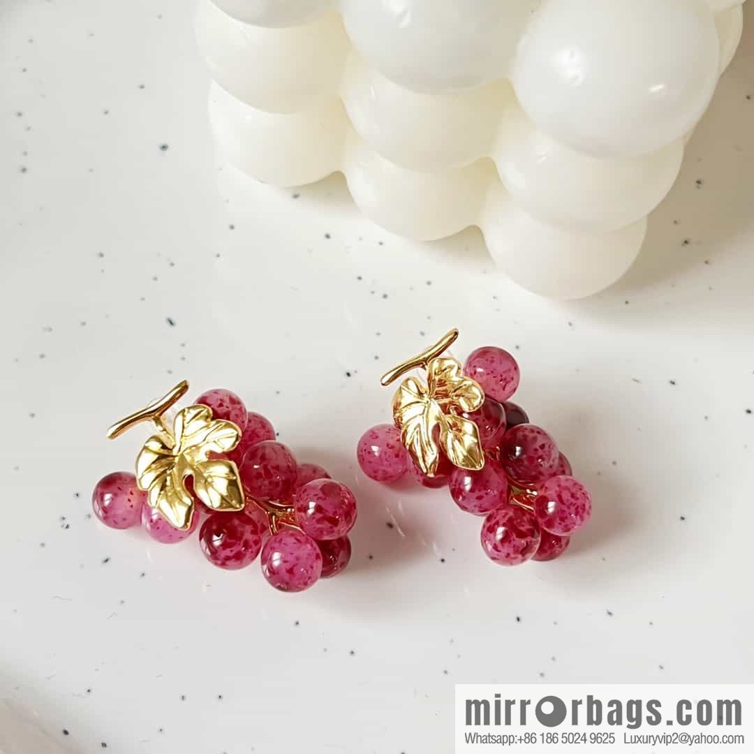 New Celine gold leaf amethyst grape π stud earrings