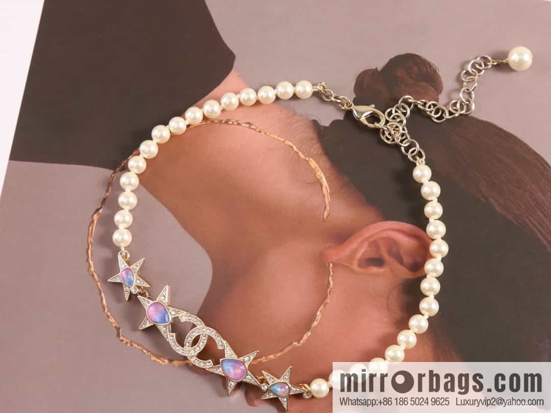 New ☑️ Chanel Double C Pentagram ⭐ Star Pearl Necklace