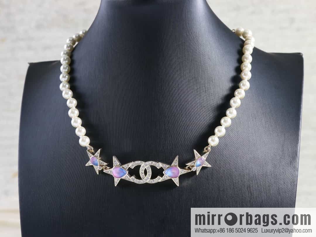 New ☑️ Chanel Double C Pentagram ⭐ Star Pearl Necklace