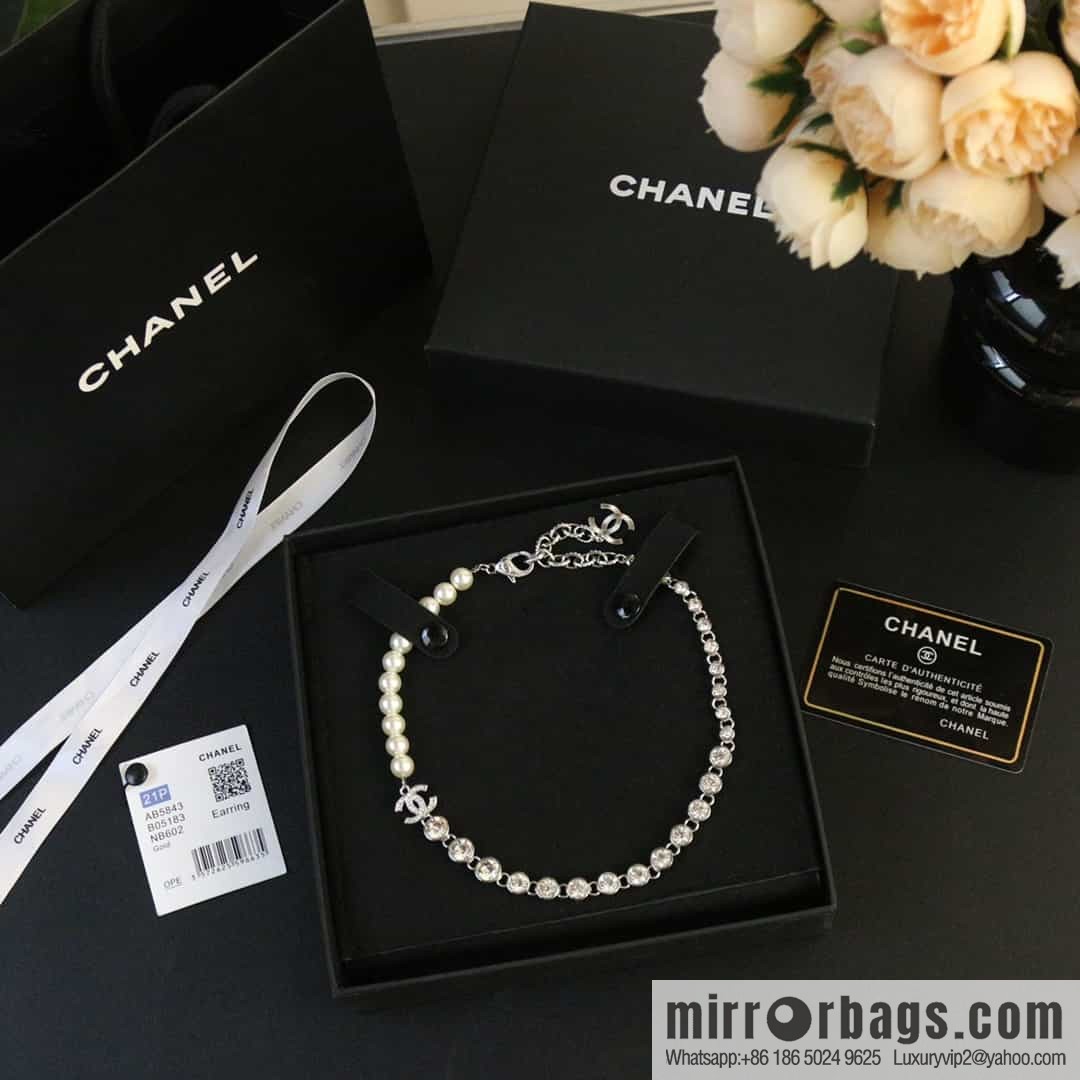 New ☑️ Chanel double c half pearl half diamond necklace