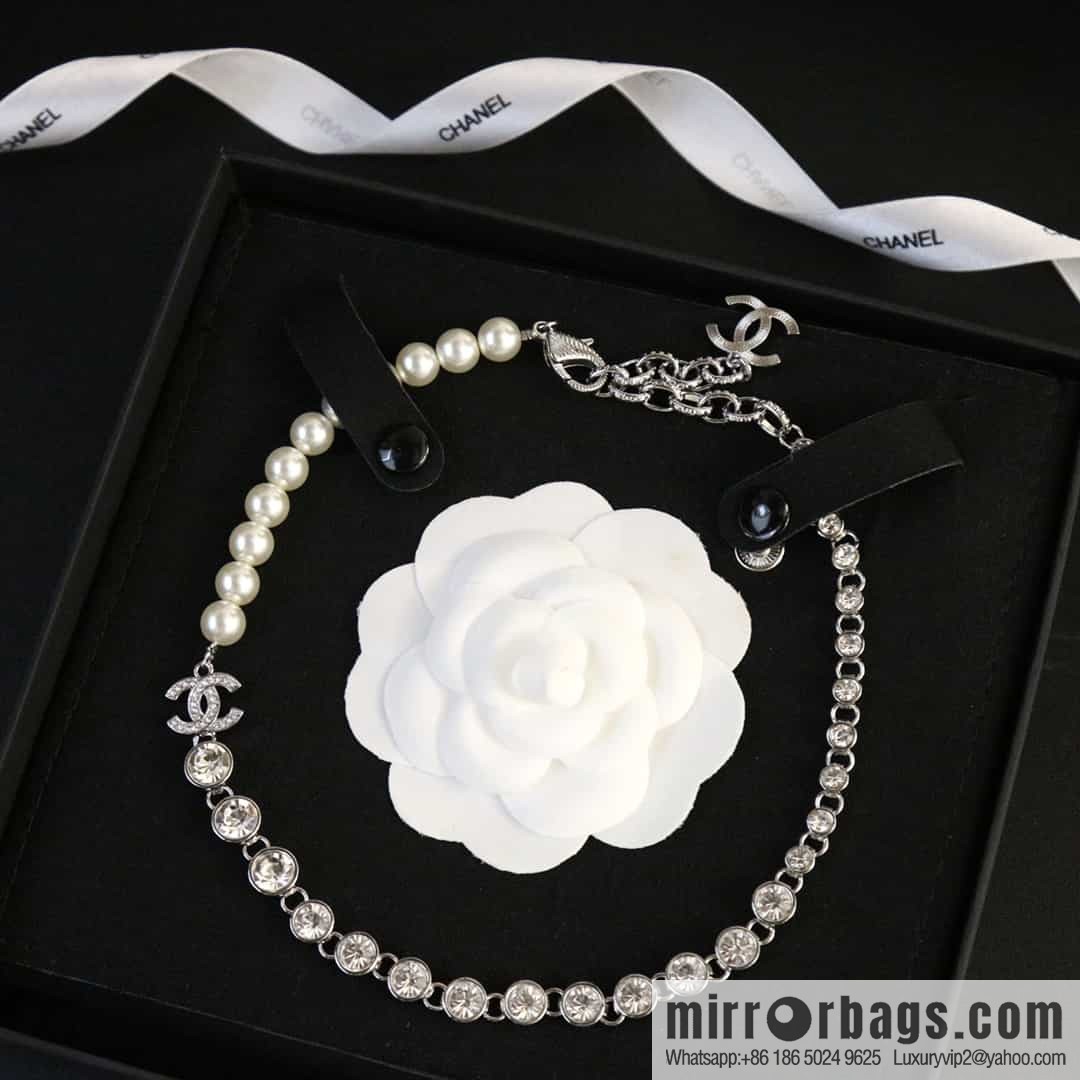 New ☑️ Chanel double c half pearl half diamond necklace