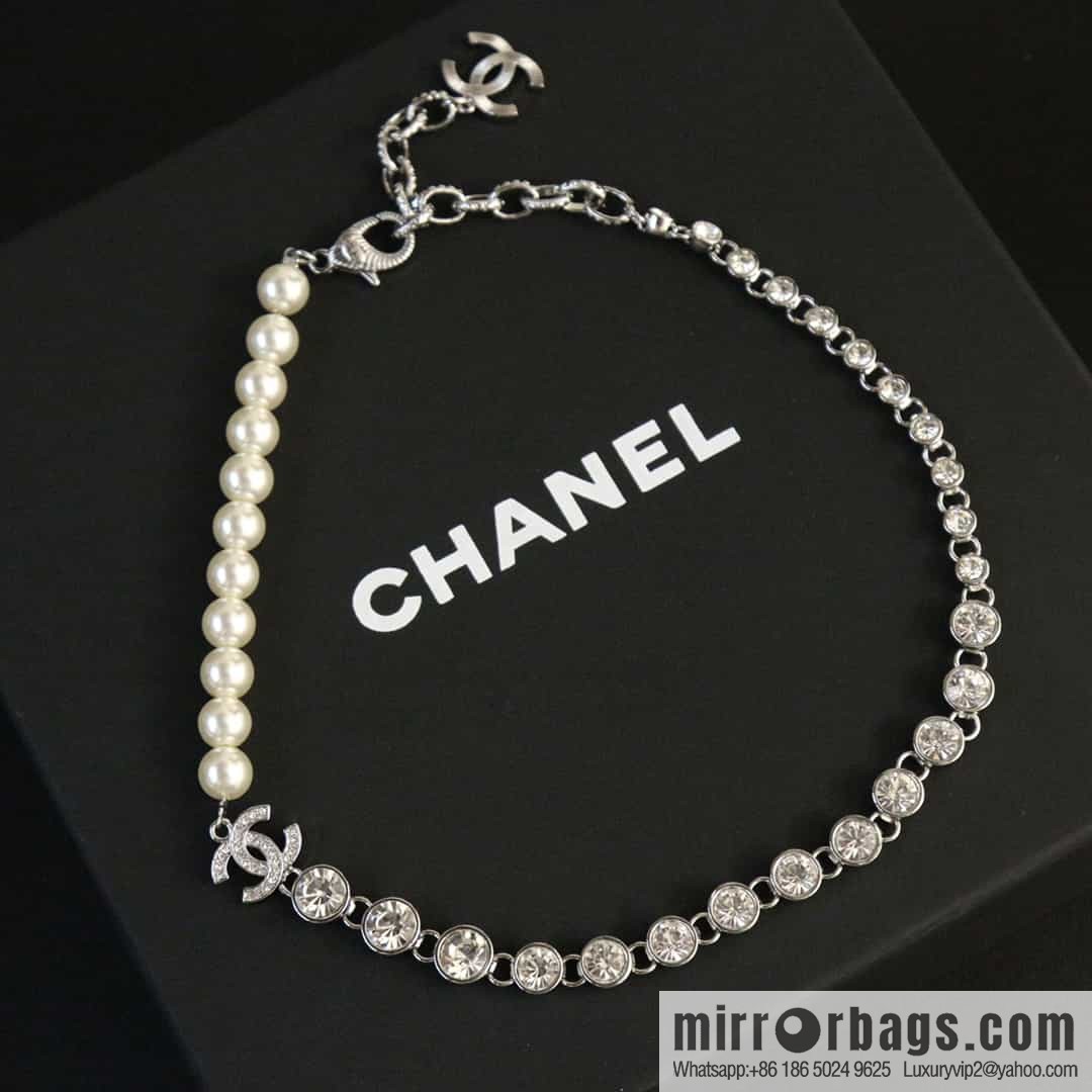 New ☑️ Chanel double c half pearl half diamond necklace