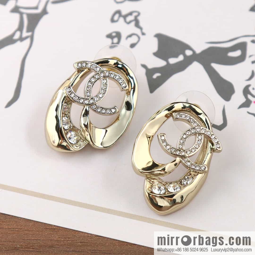 New ☑️ Chanel C1 double c gold oval hollow stud earrings