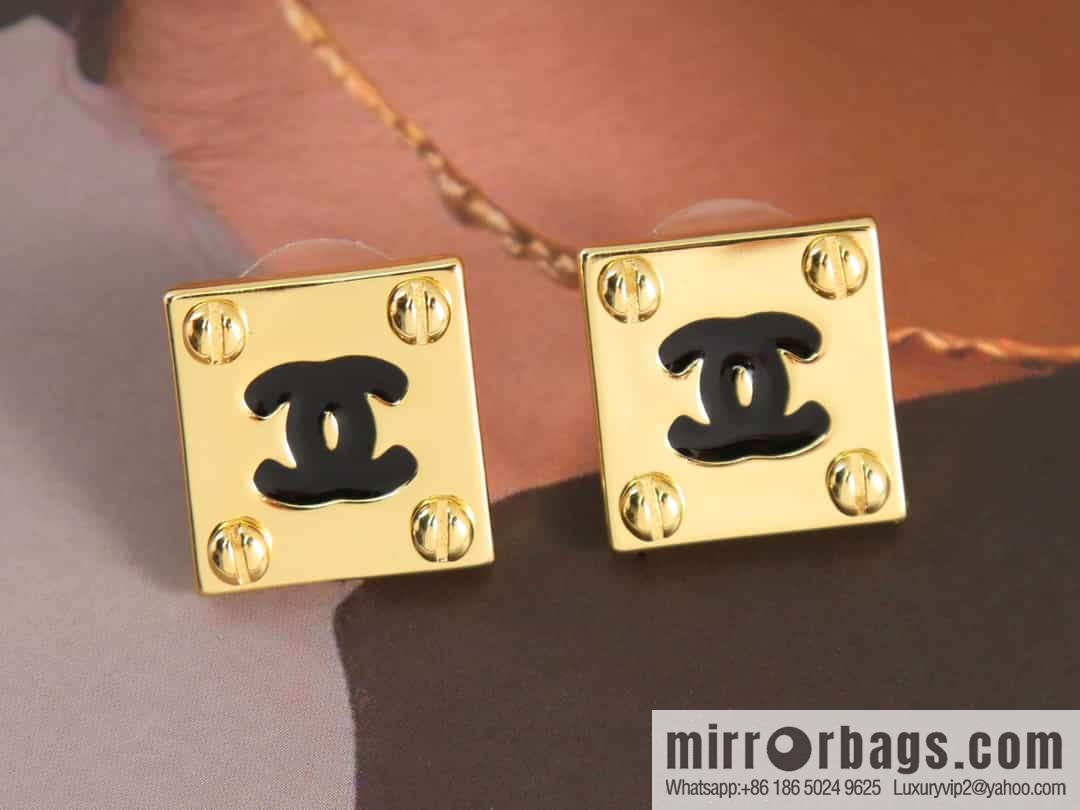 New ☑️ Chanel medieval series square gold double c earrings