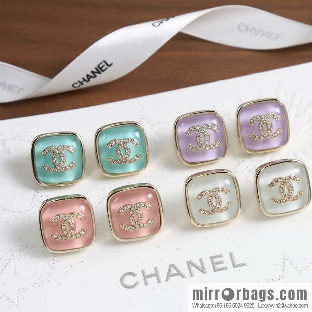 [Single price] New Chanel c1 double c square pink blue purple white stud earrings