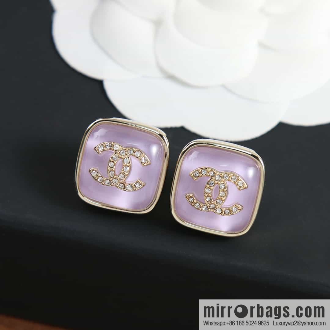 [Single price] New Chanel c1 double c square pink blue purple white stud earrings