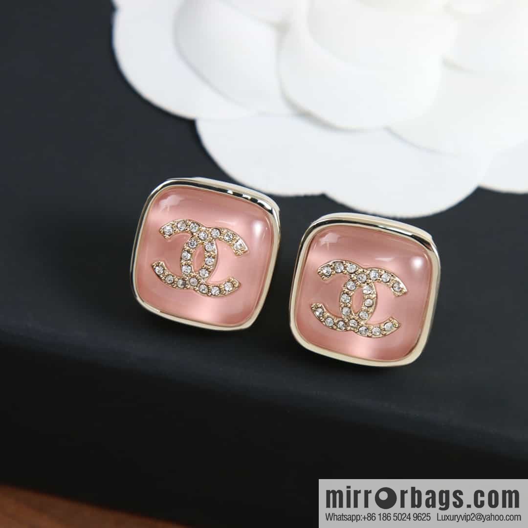[Single price] New Chanel c1 double c square pink blue purple white stud earrings