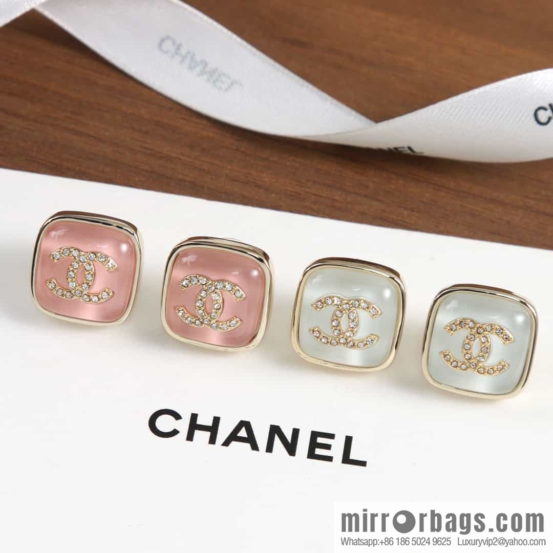 [Single price] New Chanel c1 double c square pink blue purple white stud earrings