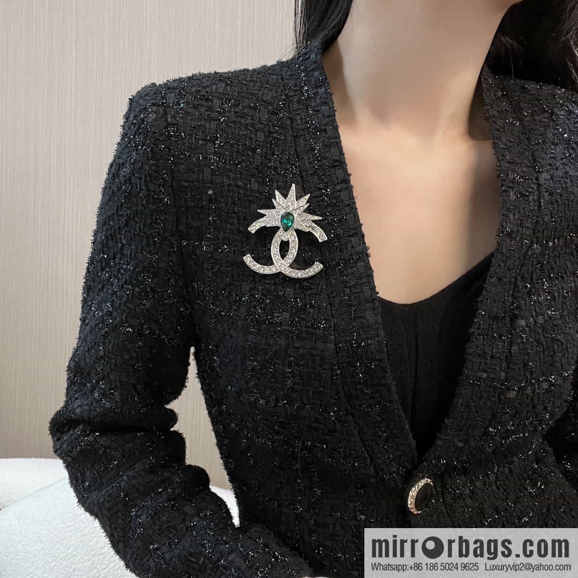 New ☑️ Chanel Double C Emerald Full Diamond Double C Brooch