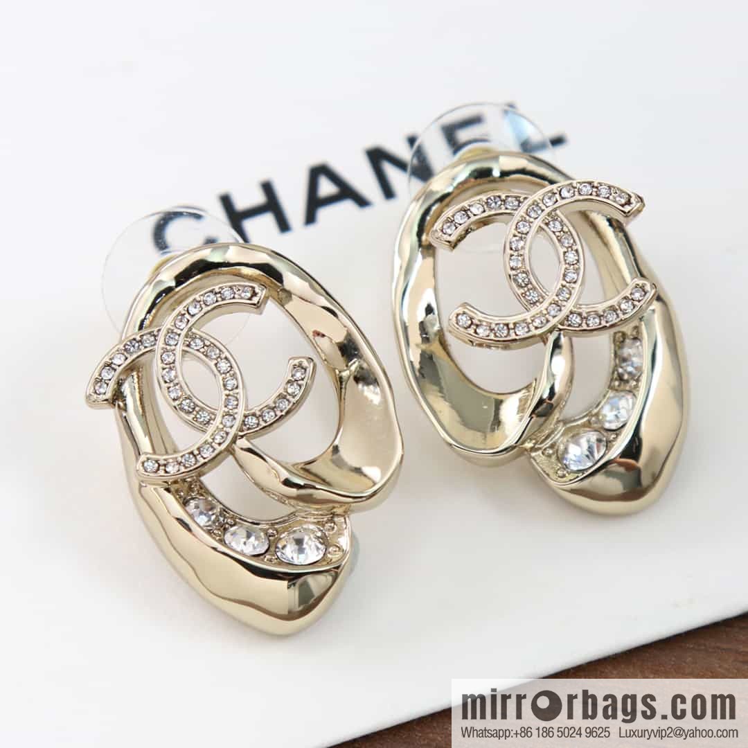 New ☑️ Chanel C1 double c gold oval hollow stud earrings