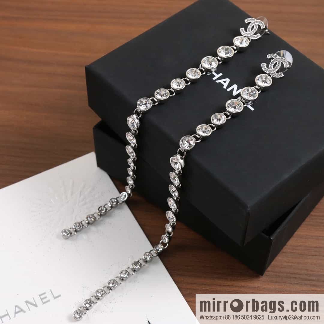 New ☑️ Chanel double c silver round diamond tassel earrings