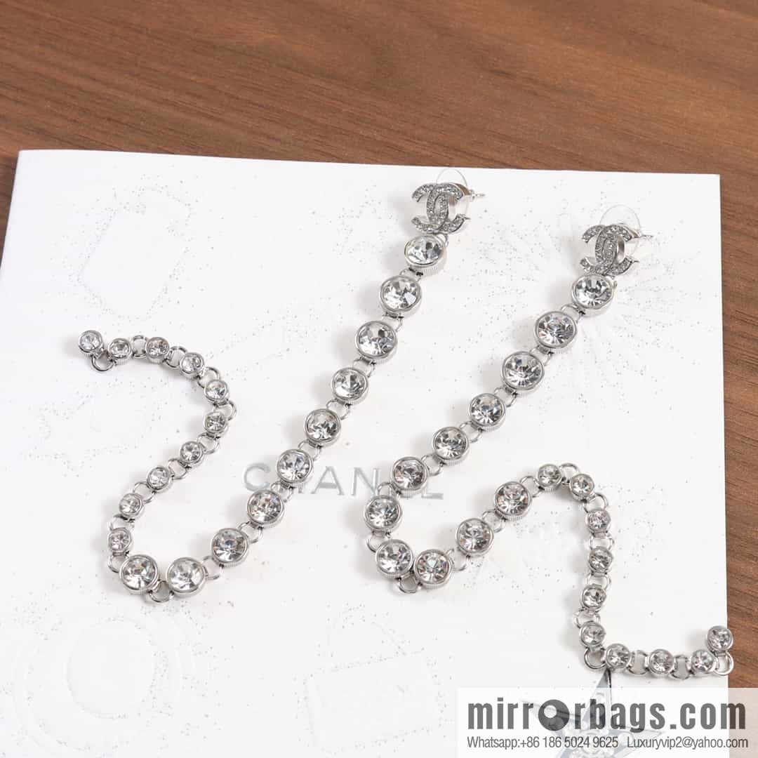New ☑️ Chanel double c silver round diamond tassel earrings