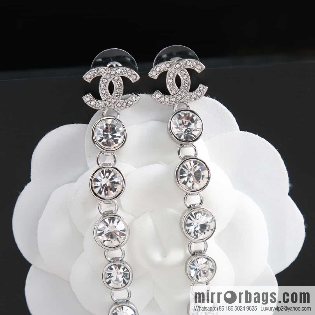 New ☑️ Chanel double c silver round diamond tassel earrings
