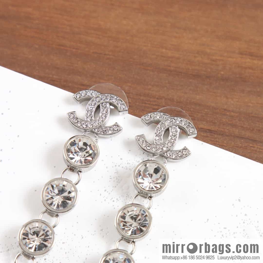 New ☑️ Chanel double c silver round diamond tassel earrings
