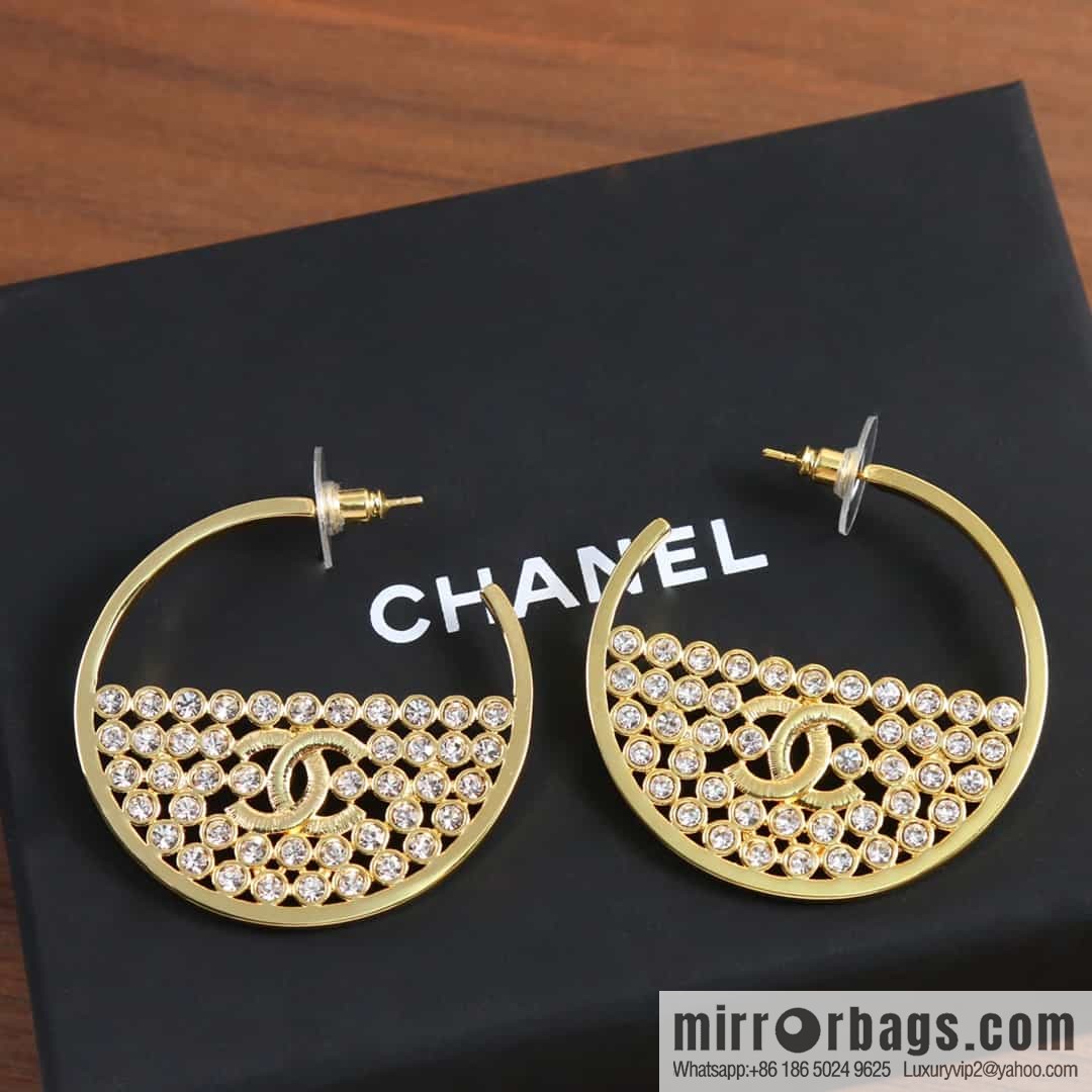 New ☑️ Chanel c1 gold double c semi-round half-diamond stud earrings
