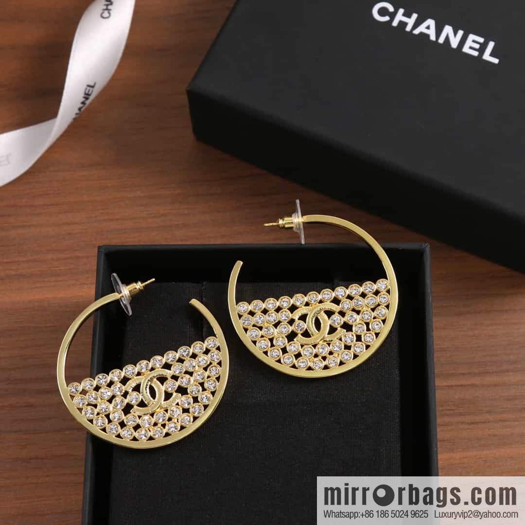 New ☑️ Chanel c1 gold double c semi-round half-diamond stud earrings