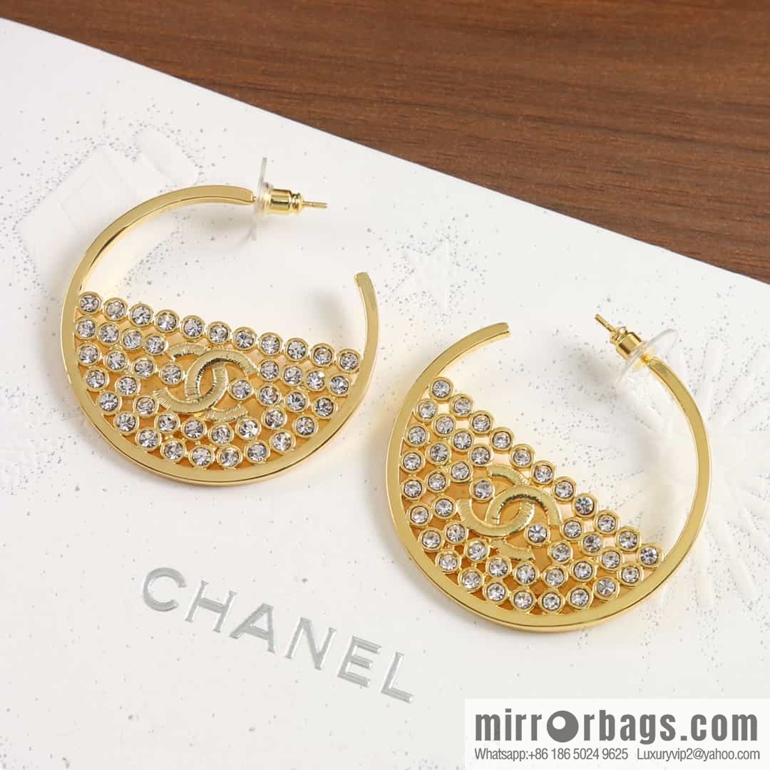 New ☑️ Chanel c1 gold double c semi-round half-diamond stud earrings
