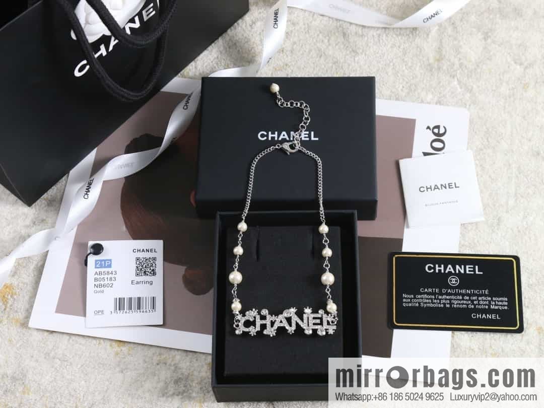 New ☑️ Chanel silver 23p pearl full diamond letter necklace