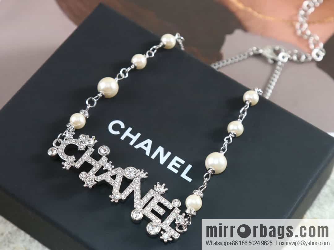 New ☑️ Chanel silver 23p pearl full diamond letter necklace