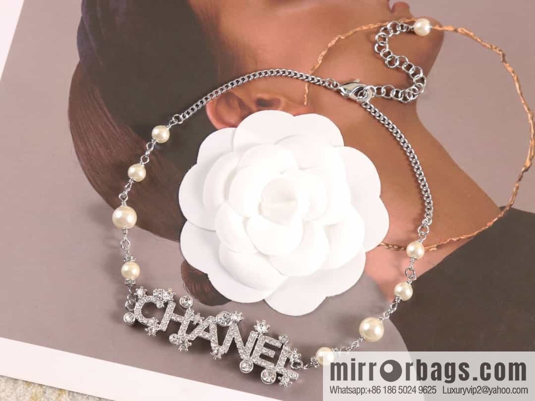 New ☑️ Chanel silver 23p pearl full diamond letter necklace