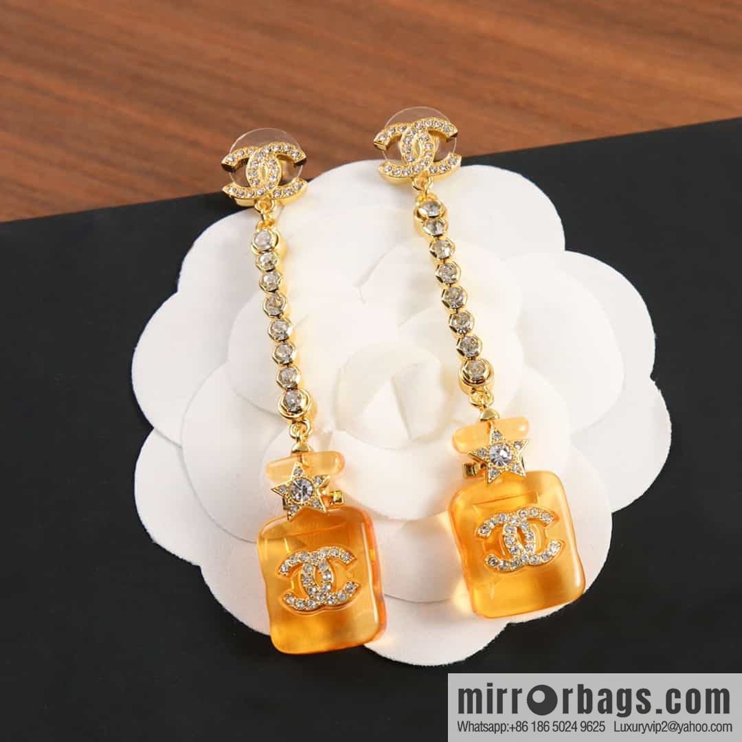 New ☑️ Chanel c2 double c yellow perfume bottle stud earrings