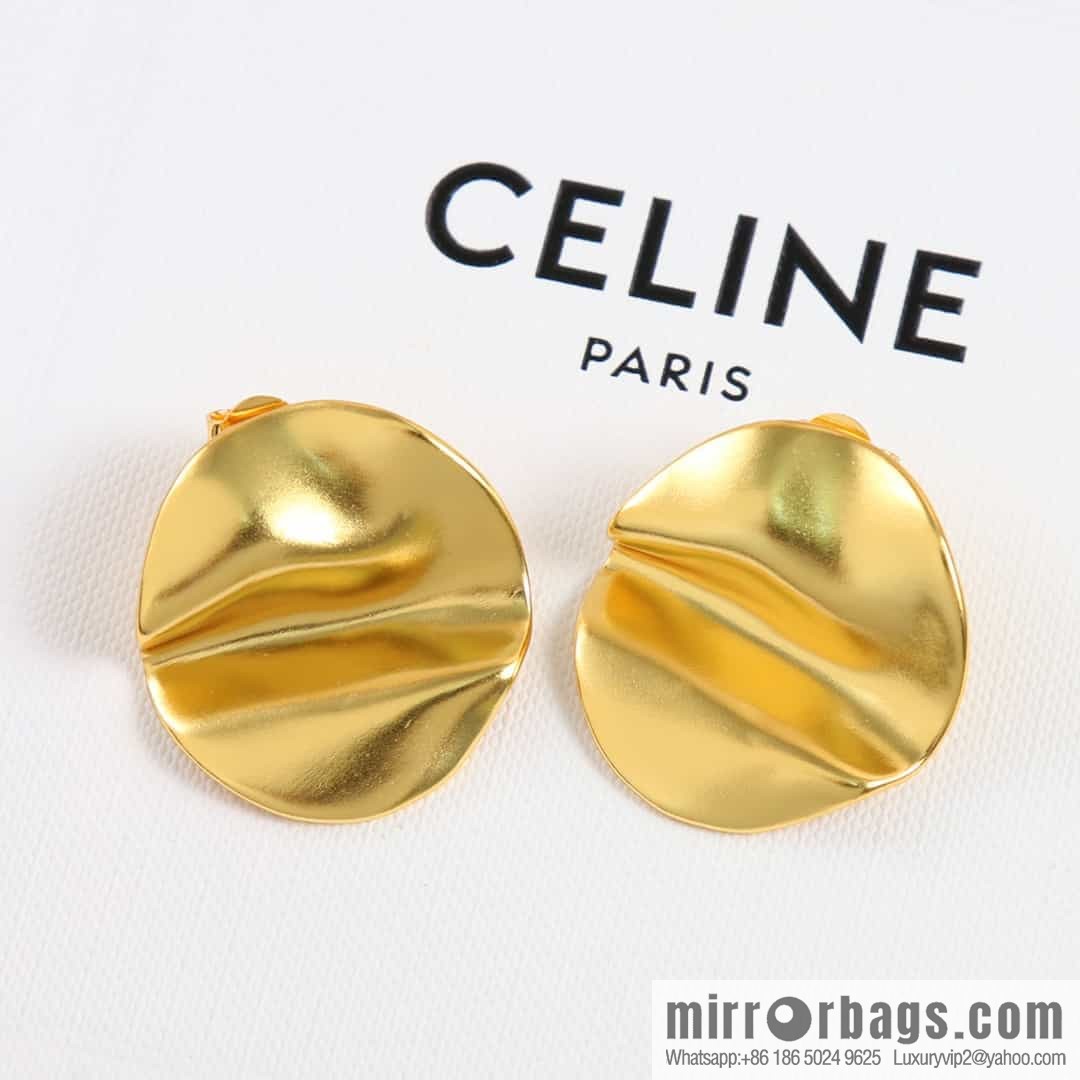 New ☑️ Celine concave convex gold stud earrings