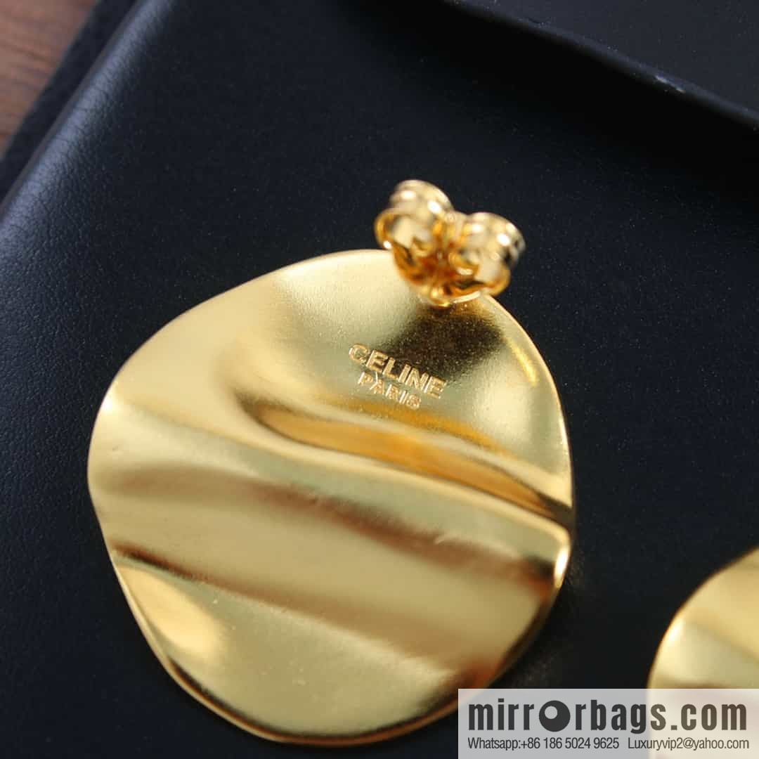 New ☑️ Celine concave convex gold stud earrings