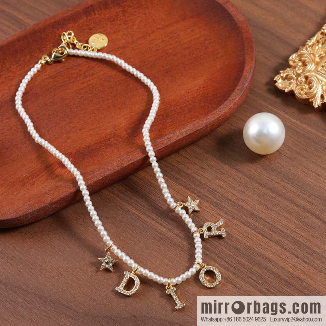 New ☑️ Dior full diamond letter fringed pearl necklace